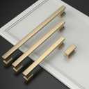 Amerdeco 10 Pack Champagne Brass Cabinet Pulls 5 Inch(128mm) Hole Center Gold Drawer Pulls Cabinet Hardware Kitchen Cabinet Handles for Bathroom Dresser Pulls ZH00013