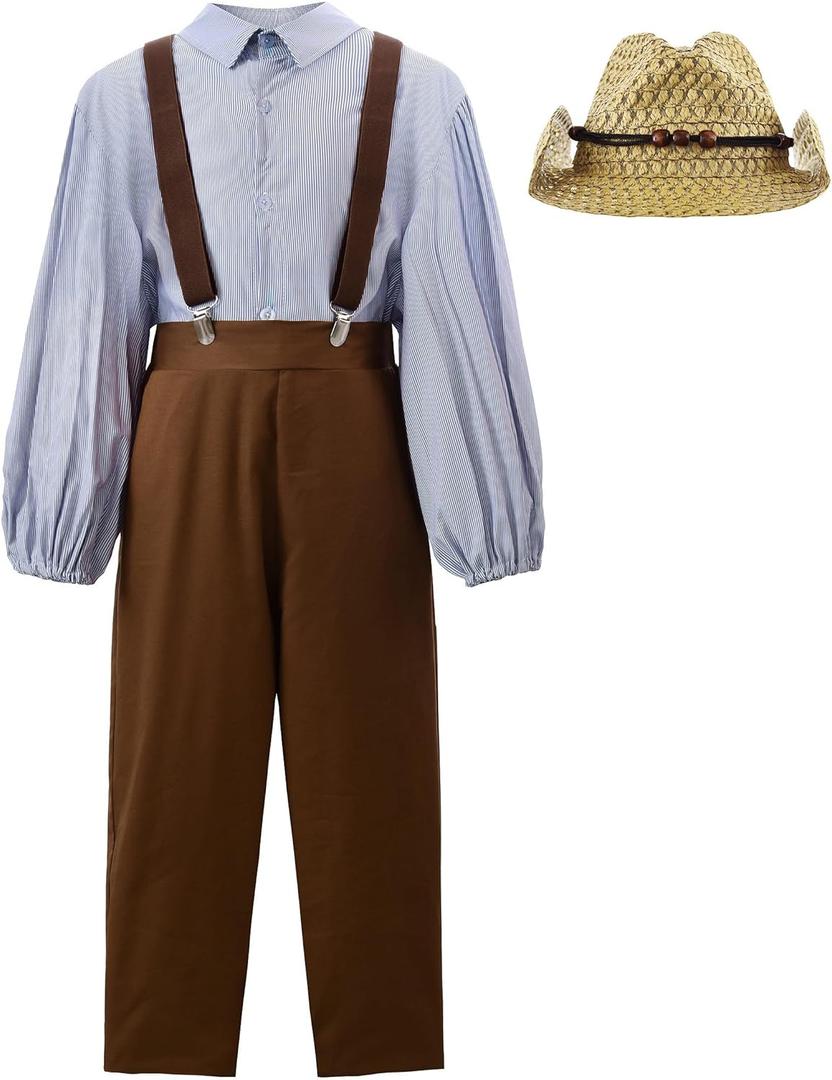 ReliBeauty Boys Pioneer Costume Kids Colonial Costume Boys with Hat (5-6/120, Brown)