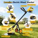 6000mAh Cordless Electric Weed Wacker, 12" Brushless Cordless String T,rimmer, 4 in 1 Weed Eater/Brush Cutter/Weed Trimmer with 2*Batteries Powered & Auxiliary Wheels, Grass Trimmer (Yellow)