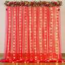 Red Tulle Backdrop Curtain with Lights String for Parites 10x8ft Red Sheer Backdrop Curtains Drapes for Birthday Party Bridal Shower Baby Shower Christmas Wall Photo Booth Background Decorations