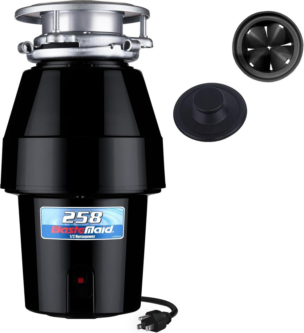 Waste Maid 10-US-WM-258-3B Garbage Disposal Anti-Jam Stainless Steel Food Waste Grinding System, 1/2 HP Mid Duty, Black