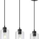 Modern Black Farmhouse Clear Glass Cylinder Pendant Light Fixture,Mini Pendant Lighting for Kitchen Island Decor - 4.75 Inch Shade, 2-58 Inch Cord (Black 3 Pack)