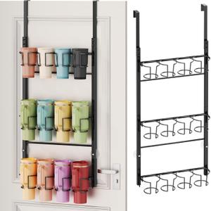 SWTYMIKI 3-Tier Water Bottle Organizer Over the Door Stanley Cup Holder, Cup Organizer for Door or Wall Mount Option, Stanley Accessories for Pantry, Dorm, Office, RV Use, Black