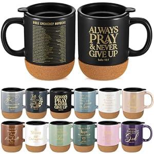 FillTouch 12 Set Christian Mugs Gifts for Father's Day Bulk Ceramic Coffee Cups with Bible Verses Appreciation Gifts for Men Women Employee Coworker Church Office, 15 oz (Colorful)