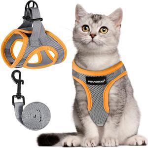 FAYOGOO Cat Harness, Cat Leash and Harness Set for Walking Escape Proof, Harness for Small Cats/Small Dogs, Large Kitten/Puppy Harness and Leash, Harness for Cats (Gray, XX-Large) (XXL(Chest 16-18''))