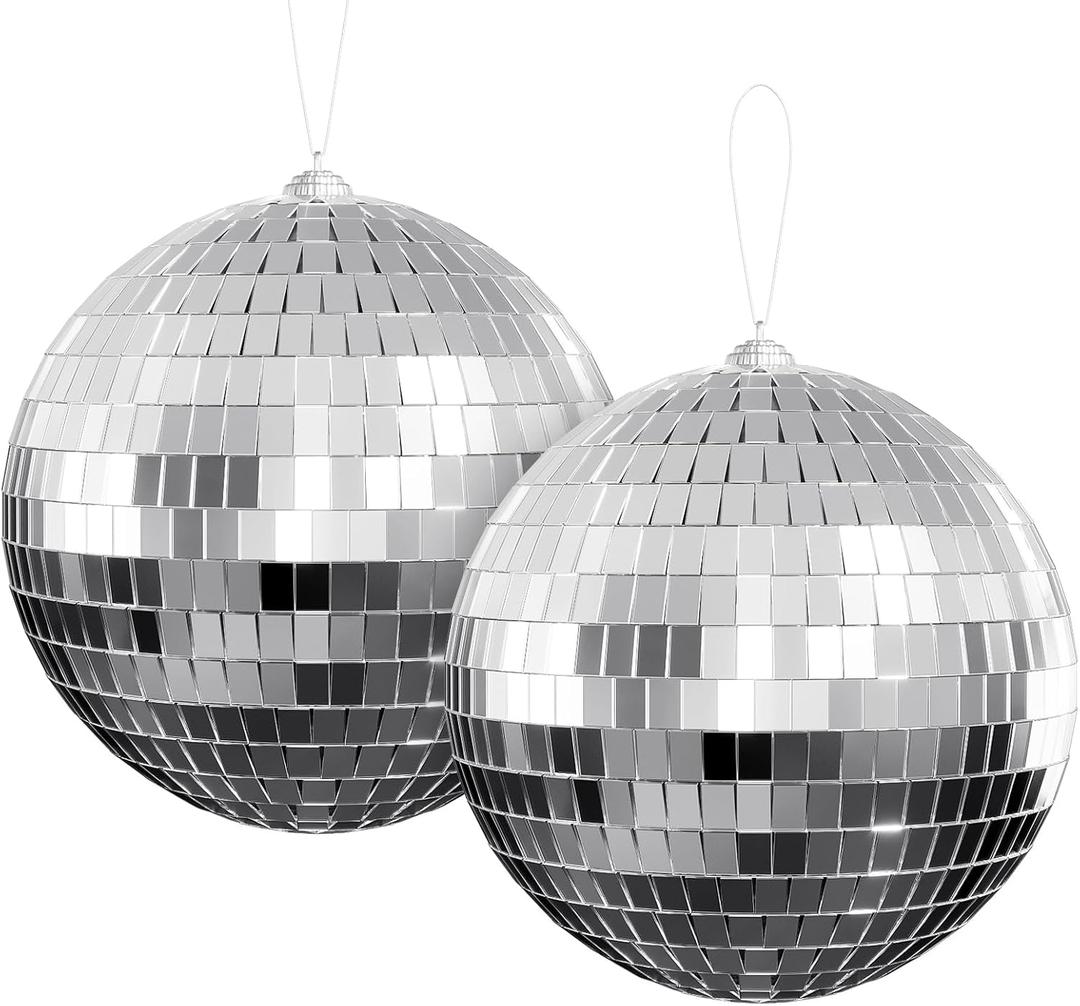 6-Inch Disco Ball 2-Pack  Silver Hanging Mirror Balls with String, Reflective Disco Ball Decor for Disco Party Decorations, Disco Christmas Decor, Home DIY, Weddings & Indoor/Outdoor Events