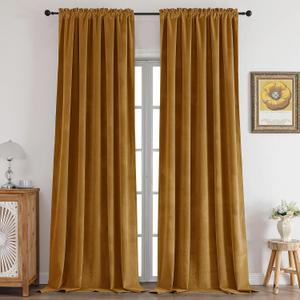 CUCRAF Gold Brown Velvet 100% Blackout Curtains 84 inches Long, Thermal Insulated, Noise Reducing Rod Pocket Luxury Drapes for Bedroom Living Room(52x84 inches, 2 Panels)