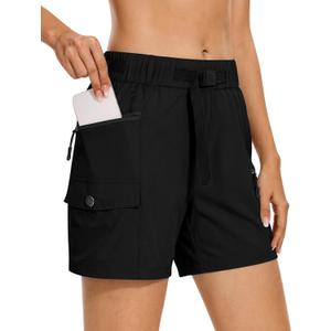 luvamia Cargo Shorts for Women Mid Thigh High Rise Lightweight Quick Dry Hiking Shorts Women Zipper Pockets with Belt (Black), Large
