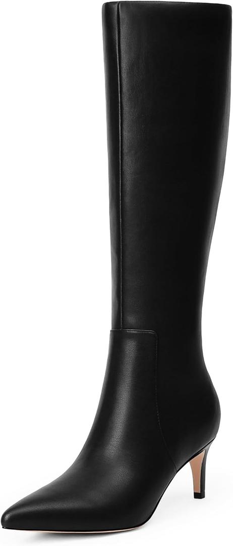 Knee High Boots Women Tall Boots Pointed Toe Kitten Heel Boots for Women Side Zipper Long Fall Boots Women Knee High Boots Size 6-11 (8, Black)