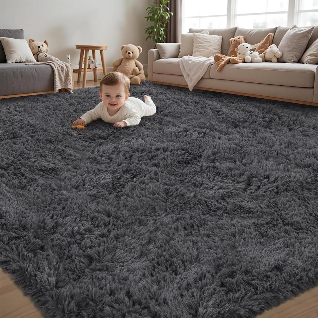 5x7 Area Rug for Living Room:Ultra Soft Fluffy Shag Dark Grey Rugs,Large Fuzzy Plush Indoor Non Slip Carpet Washable Rug for Bedroom Kids Nursery Office Dorm Modern Decor(Dark Grey 5'x7')