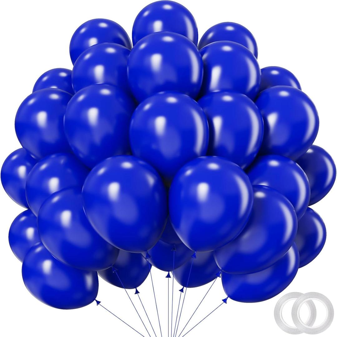 Royal Blue Balloons - 12 inch 100pcs Latex - Round Persian Blue Birthday Balloons with 2 Ribbons for Birthday Party, Graduation, Baseball, Nautical, Veterans Day Patriotic Decorations