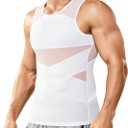 Nebility Mens Compression Shirt for Gynecomastia - Slimming Undershirts Body Shaper Vest Mesh Shapewear Workout Tank Tops (White, XL)