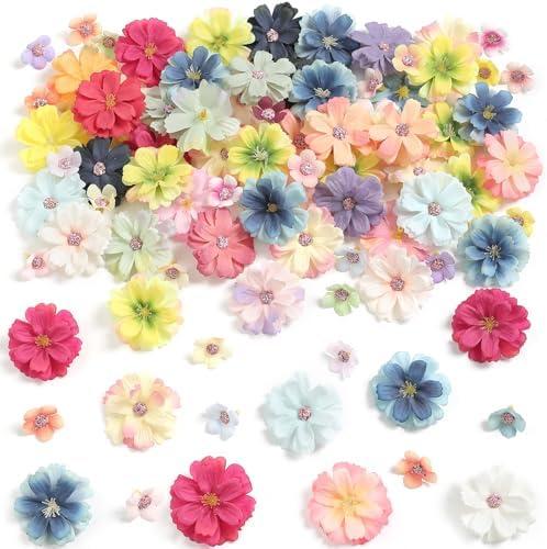 GAATEEK 90 Pcs Mini Artificial Silk Flower Heads - Multicolor Peony, Daisy, Rose Floral Appliques for Spring Summer Crafts | DIY Wreath Accessories for Wedding/Home Decor/Party/Graduation Cap