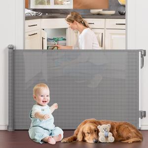 Retractable Baby Gates Extra Wide, PRObebi Retractable Dog Gate for The House Extends to 72" Wide 34" Tall, Gates for Baby Indoor, Stair Gate for Outdoor, Staris, Hallways, Doorways, Deck, Porch