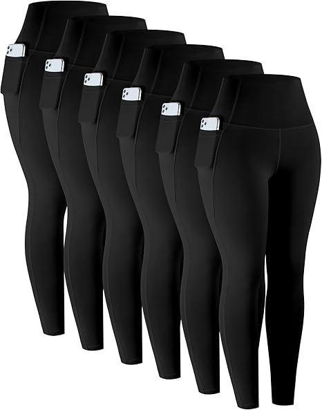 LZYVOO Leggings with Pockets for Women, 6 Packs Soft High Waisted Tummy Control Workout Yoga Pants, Medium