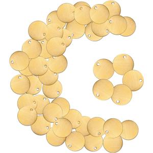 Zhengmy 50 Pcs Round Brass Tags, 1-1/4 Inch Diameter, Gold Blank Metal Stamping Key Brass Tags with Hole Engraving for Pets, Dogs, Plants, Doors