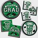 Gatherfun Graduation Party Supplies Dinnerware Set green Disposable dinner paper plates dessert paper plates and Napkins for Congrats Grad Party Decorations, Serve 50