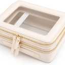 Aveniee Large Clear Makeup Bags, Double Layer Cosmetic Bags with Separate Brush Compartment, Travel Toiletry Bag Cosmetic Train Case, Travel Accessories Organizer for Women(2 Layers, White)