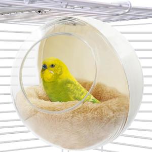 Bird Nest for Cage Bite-Resistant, Washable Clear Observation Small Bird House Hanging, Warm Birds Bed Plush Hut, Parakeet Nest to Lay Eggs Breeding Sleeping for Parrot Budgie Lovebird Canary (White)
