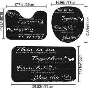 juwute 3Pcs Family  Sets with Non-Slip Rugs, Toilet Lid Cover and Bath Mat, Black Home Bathroom Decor Set Accessories