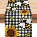 2 x Sunflower Bee Table Runner 13*72 inch, Buffalo Plaid Sunflower Bee Table Runner Seasonal Summer Flowers Holiday Plaid Farmhouse Kitchen Dining Table Decoration for Indoor Outdoor Home Party Decor