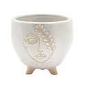 Napco Embossed Face Ivory 3.5 x 4 Ceramic Footed Planter Pot