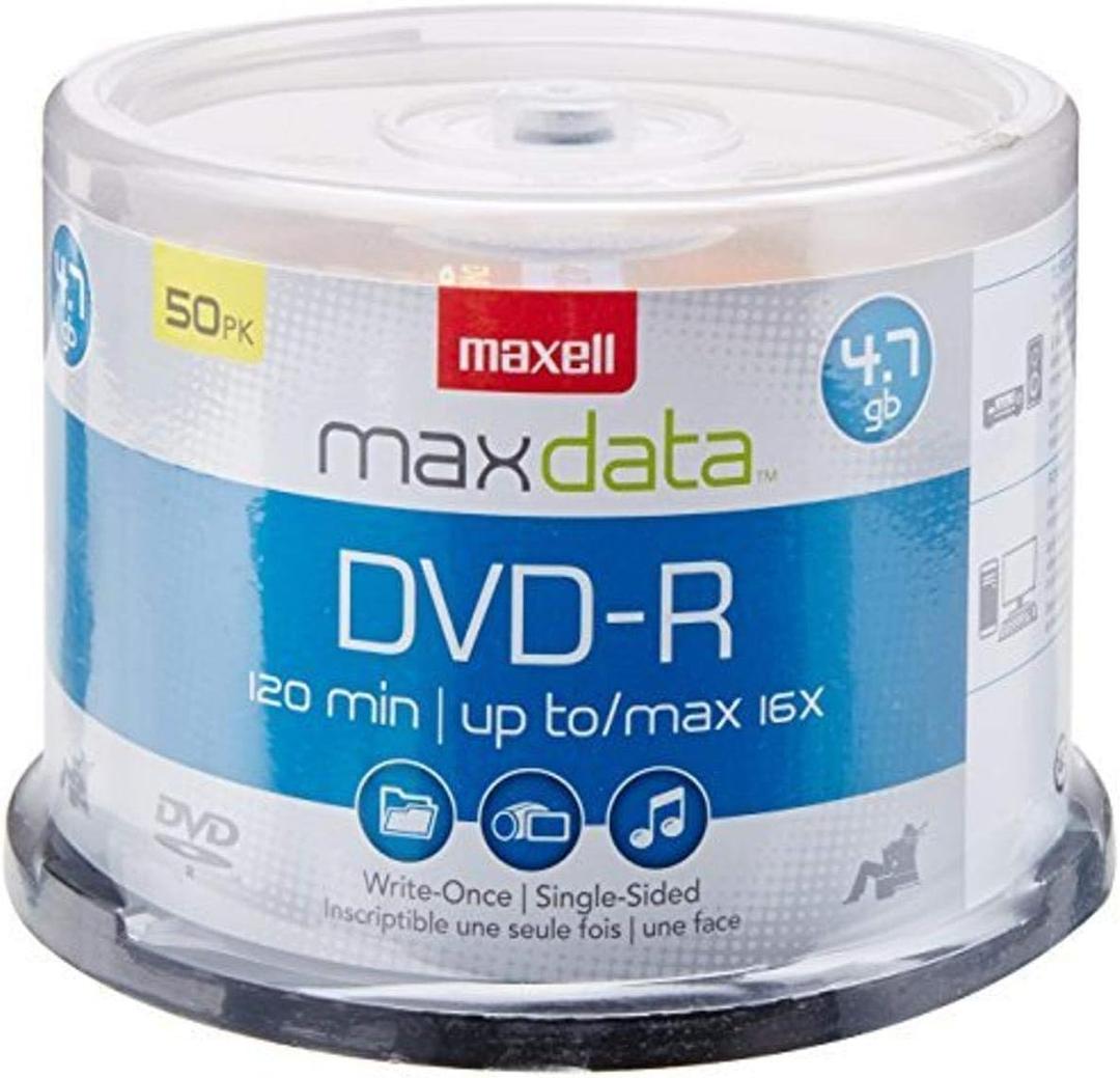 Maxell 638011 Superior Archival Life Metal Azo Dye Construction Write Once Format DVD-R 4.7 Gb Spindle 50 Disc Pack