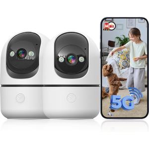 Indoor Camera 5G&2.4G WiFi Cameras for Home Security Instant 911 Alert, 360° Pan/Tilt Baby Monitor/Dog/Pet Camera AI Motion Detection Night Vision, Speaker, US Cloud Storage (2Pack)