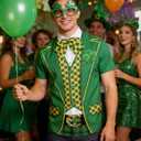 LINOCOUTON Men's St Patrick's Day Shamrock Printed Button Down Shirt (Green, L)