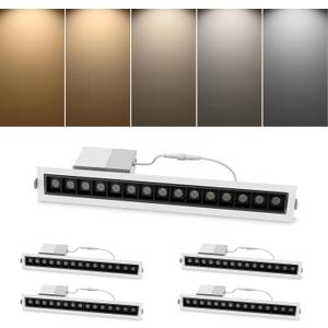 SCON 15W Linear LED Recessed Spotlight 4-Pack, 5 CCT 3000-6500K Aluminum LED Linear Light, Downlight with Trim, Paired with Driver-White and Black, TRIAC Dimming for Kitchen, Living Room, Hallway