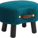 Leesingdo Small Footstool with Handle, Velvet Ottoman Foot Rest with Padded Seat, Curved Foot Stool with Wooden Legs, Portable Foot Rest for Living Room, Bedroom, Entryway, Peacock Blue