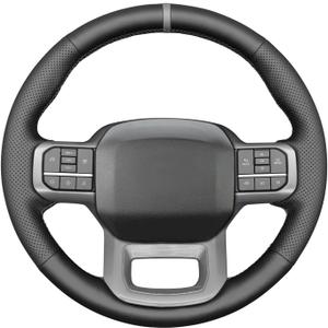 MEWANT Steering Wheel Covers for Ford F-150 2021-2023 / F-150 Lightning 2022-2023 Hand-Stitched F150 Steering Wheel Wrap (grey stripe + grey thread)