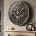 23 inch Oversized Wall Clock with Moving Gears, Industrial Steampunk Decor, Large