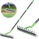 Thatch Rake, 67" Garden Dethatcher Rakes for Lawns Heavy Duty, 2-in-1 Metal Rake with Double-Sided Head, Manual Thatching Garden Tool for Dead Grass Moss Remove, Loosen Soil, Laying Sod, Yard Thatcher