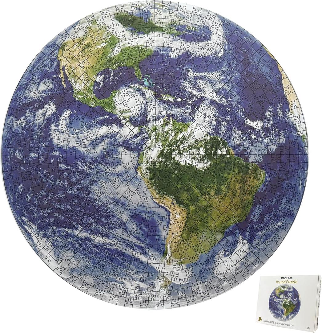 Space Earth Puzzles for Adults 1000 Pieces, Round Planet Solar System Decorative Painting,Hard Circle Galaxy Jigsaw Puzzles as Space Wall Decor(26.5"x26.5"), 1:1 Poster