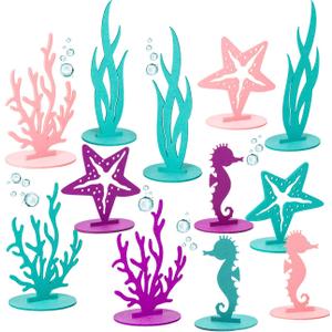 24 Pcs Mermaid Birthday Decorations Felt Table Centerpiece Under the Sea Party Decorations Supplies for Ocean Theme Little Mermaid Birthday Party Baby Shower
