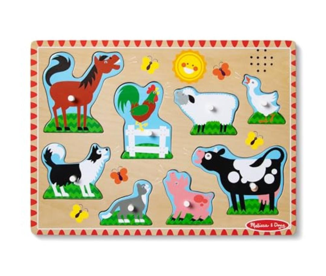 Melissa & Doug Farm Animals Sound Puzzle - Wooden Peg Puzzle with Sound Effects (8 pcs), 2 Packs