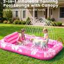Inflatable Tanning Pool Lounger Float with Sprinkler & Canopy UPF50+, 77" x 48" Extra Large Tanning Pool Float for Adults, Sunbathing Water Lounge Bed with Pillow & Cup Holder for Backyard & Pool