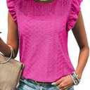 Dokotoo Ladies Tops Cute Shirts for Women Summer 2025 Trendy Blouses Women Dressy Casual Business Babydoll Crochet Lace Tunic Spring Cruise Outfits Fashion Tshirts Boho Resort Wear 2025 Bright Pink Large