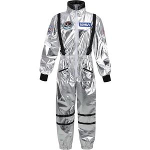 GRAJTCIN Men's Astronaut Costume Adult Silver Spaceman Suit Pilot Jumpsuit Halloween Cosplay Outfit (L)