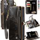 Defencase Compatible with iPhone 17 Case Wallet with RFID Blocking Card Holder for Women and Men, Fashion PU Leather Magnetic Snap Flip Zipper Strap Wallet Phone Case for iPhone 17 6.3", Coffee