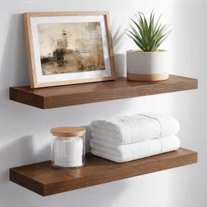 Homeforia Classic Walnut 20 inch Floating Shelf, High End Solid Real Wood Small 20inch Floating Shelves for Wall Mounted, 20in Floating Shelves, Heavy Duty Bracket, 20 X 6.5 X 1.75 inches, Set of 2