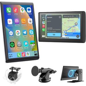 Portable CarPlay Screen for Car Wireless Car Play & Android Auto Touch Screen,7" HD,Landscape&Portrait,1080P Backup Camera GPS Navigation Music Voice Control Bluetooth AUX FM for All Vehicles