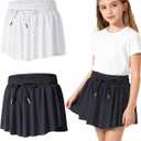 2-3 Pack Girls Flowy Butterfly Shorts with Pockets Liner 2 in 1 Skirt for Fitness, Athletic Running Sports (White)