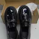 XENTORD Men's Patent Leather Platform Loafers Comfort Non-Slip Lug Sole Slip-On Dress Shoes with Metal Horsebit Detail for Business Office & Casual (Black A,9), N43