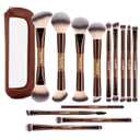 MAANGE 13 Pcs Foundation Makeup Brush Set With Bag, Make up Brushes, Double-End Multi Functional Makeup Brushes, Professional Face Brush Set Tools For Liquid Powder Concealer Cream Blush (Coffee)