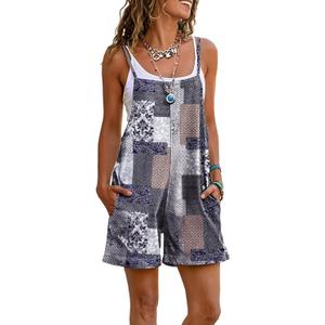 YESNO Women Summer Casual Loose Rompers Sleeveless Boho Floral Spaghetti Straps Shorts Overalls Jumpsuit with Pockets, Large, PH2 CR260