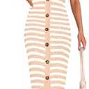 BTFBM Casual Women Spring Dresses 2025 Sleeveless Striped Midi Button Down Dress Ribbed Knit Cardigan Cover Up Dress,Orange, S