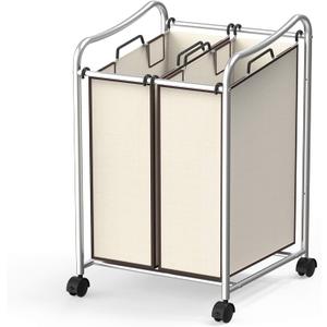 Simple Houseware 2-Bag Heavy Duty Rolling Laundry Sorter Cart, Chrome