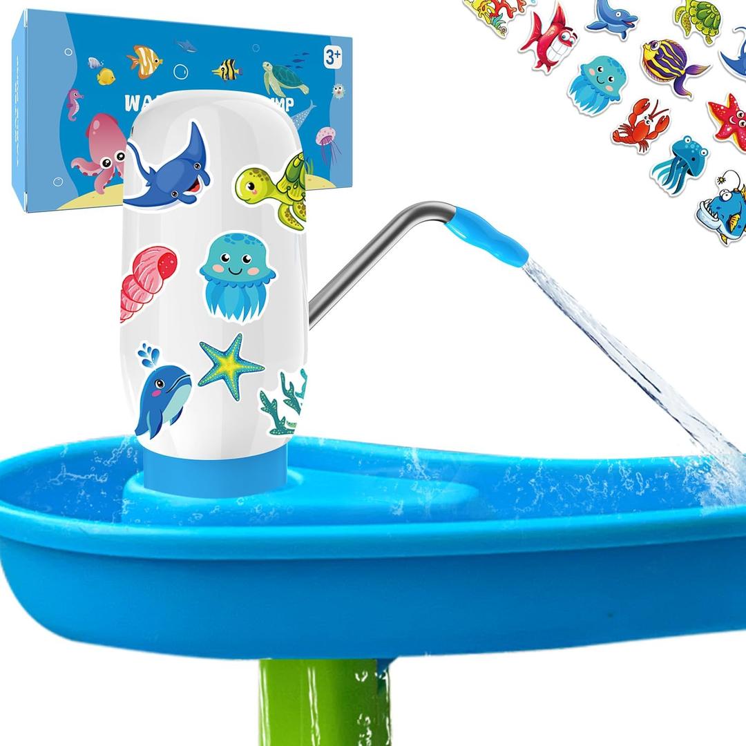 Water Table Pump, Water Pump for Water Table, Dual Motor Double Continuous Water Output, Toddler Water Table Accessories with Waterproof Decorative Stickers, Summer Outdoor Toys for Boys Girls Water Table Pump, Water Pump for Water Table, Dual Motor Double Continuous Water Output, Toddler Water Table Accessories with Waterproof Decorative Stickers, Summer Outdoor Toys for Boys Girls